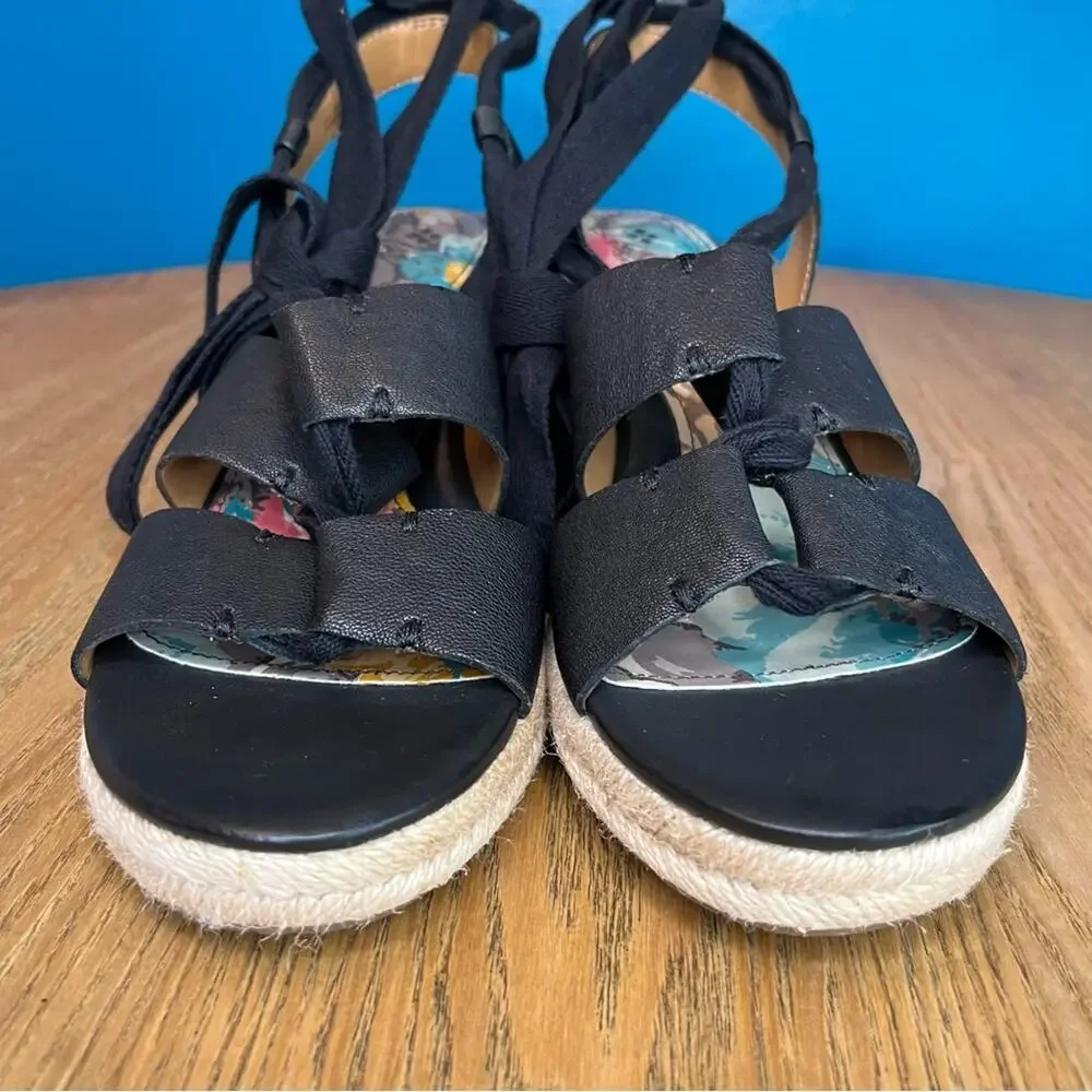 Patricia Nash Riva Wedge Espadrille Black Lace Up Ankle Wrap Sandals Women’s 10